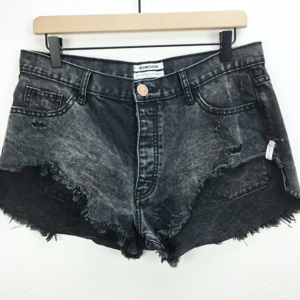 One Teaspoon Black Denim Rollers Shorts Size 30